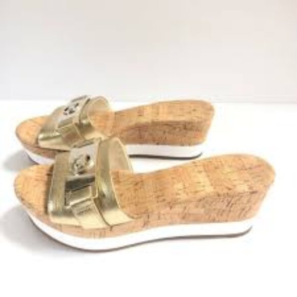 Michael Kors Warren Metallic Gold Wedges Size 6.5M - Picture 2 of 8